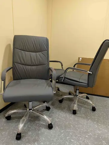 Grey Leather Office Chairs with Armrests and Wheels