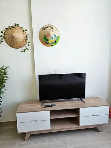 Wooden TV Stand / Entertainment Unit - Light Oak with White Drawers