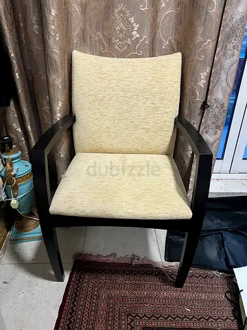 Wooden Dining Chair with Beige Upholstery - Good Condition