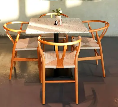 Wooden Dining Table with 4 Curved-Back Chairs (Set)