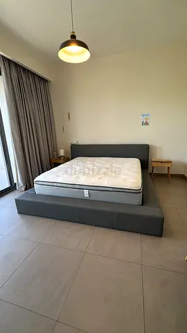 King size platform bed with mattress(beauty rest) - modern grey fabric