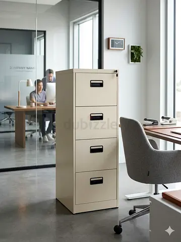 4-Drawer Vertical Metal Filing Cabinet - Beige, Lockable
