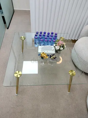 Glass Coffee Table with Gold Legs — Square, Modern