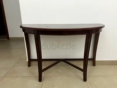 Solid Wood Demilune Console Table - Dark Brown