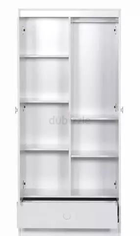 White Wooden Wardrobe with Shelves and Drawer - Good Condition