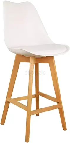 3 pieces White Mid-Century Modern Bar Stool with Wooden Legs