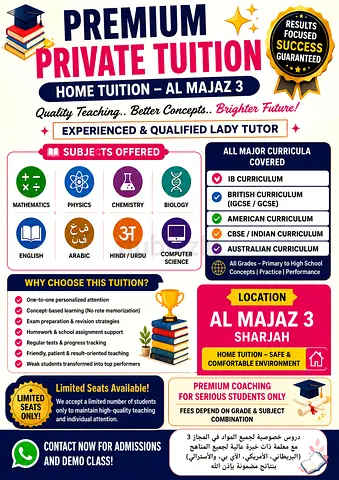 Expert Private Tutor in Al Majaz 3 – All Curricula Covered