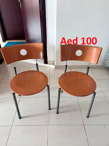 Pair of Modern Wooden Chairs with Metal Legs