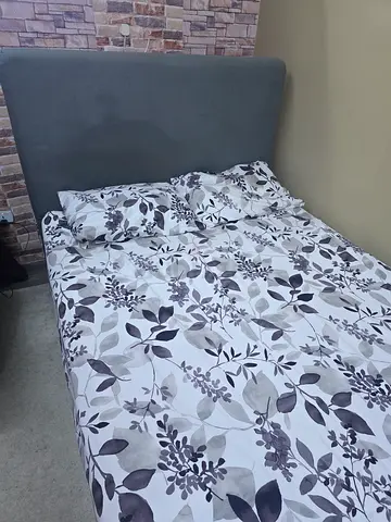Queen Springbed frame with headboard and mattress (gray) - used