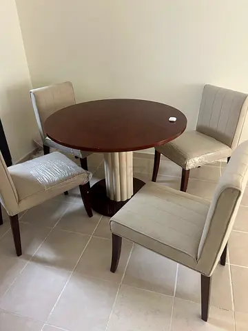 Modern Dining Set with Round Table and Upholstered Chairs