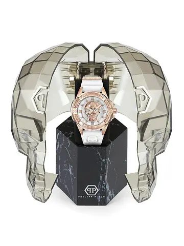 Philipp Plein Men’s Rose Gold Accent Chronograph Watch with White Strap