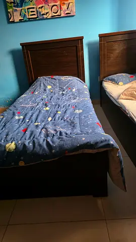 Pair of single wooden beds with bedside table - good condition Mattresses still in plastic