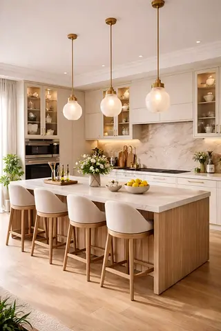 Set of 3 Globe Pendant Lights — Brass Finish, Modern Kitchen Lighting