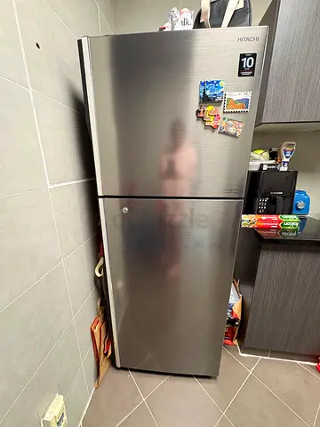 Hitachi 2-Door Stainless Steel Refrigerator - Good Condition
