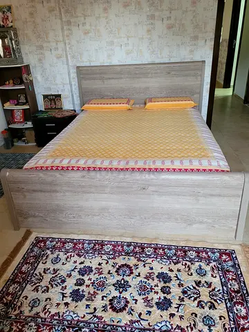 Wooden Single Bed Frame with Headboard  and mattress- Light Oak Finish