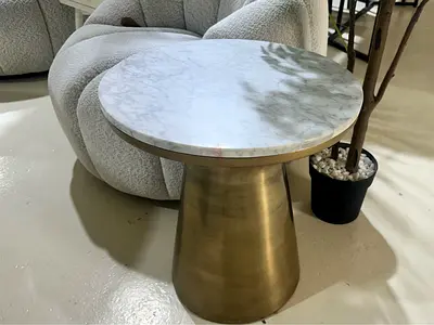 West Elm Side Table Golden Base With Marble Top