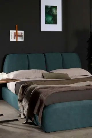 Upholstered Double Bed with Padded Headboard - Teal