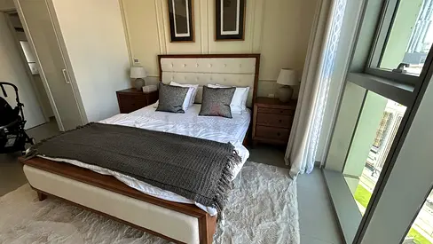 Wood and Upholstered King Bed with Mattress and  Nightstands - Good Condition