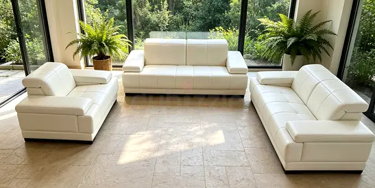 Sofa Pure Leather off White 6 Seater