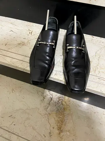 Authentic Gucci Mens Black Leather Dress Loafers with Silver Bit - Size 43.5