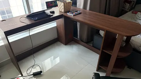 L-shaped Wooden Study/Computer Desk with Shelves