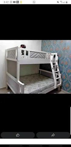 White Wooden Bunk Bed with Ladder - Good Condition
