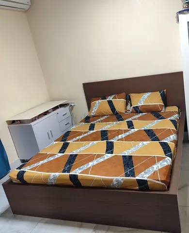 Double Bed Frame with Headboard and Mattress - Clean, Solid Wood Finish