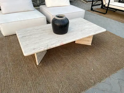WS Living Travertine Marble Coffee Table with Accessories, 1 Month Old