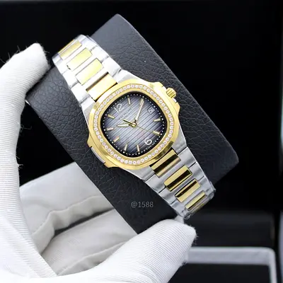 Patek Philippe Two-tone Ladies Watch with Stones Bezel, Date Window