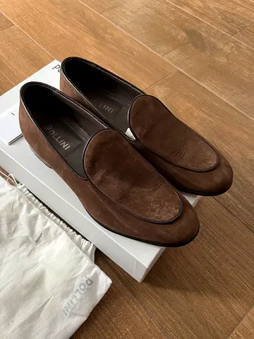Pollini Men’s Suede Leather Brown Loafers (Size 41)