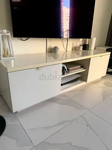 Modern White TV Unit with Storage Compartments