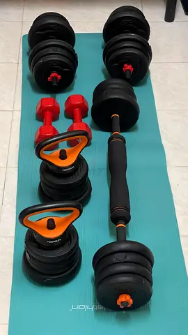 Adjustable Dumbbell Set with Kettlebells and Barbell Rod - in good condition like new