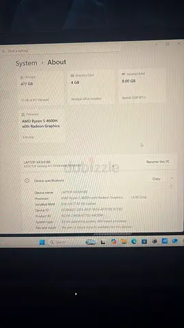Laptop - ASUS TUF Gaming A15 (AMD Ryzen 5 4600H, 8GB RAM, 477GB Storage) mint condition