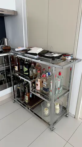 Chrome Glass Bar Trolley / Drinks Cart - 3 Tier