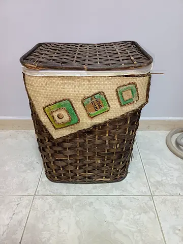 Two-Tone Woven Laundry Hamper with Removable Fabric Liner  Lid (Quick Sell)