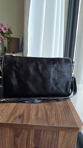 Black goatskin Crossbody Bag with Adjustable Strap