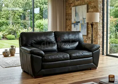 Black Leather 2-Seater Sofa - Comfortable and Sturdy