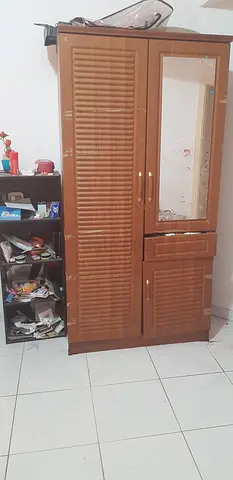 Wooden 2-Door Wardrobe with Mirror — Good Condition