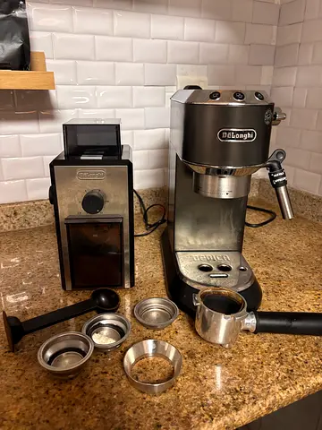 DeLonghi Espresso Machine with Grinder and Portafilters