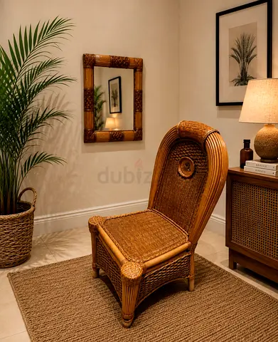 Handmade Wicker Lounge Chair with Matching Mirror