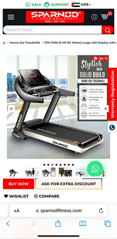 Used Sparnod Treadmill — 3 HP Motor, Foldable Home Running Machine