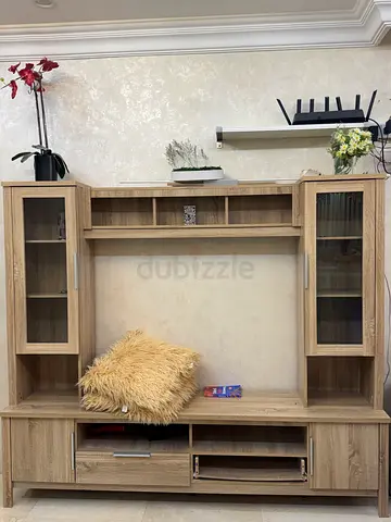 Light Oak Entertainment Center / TV Unit with Glass Cabinets