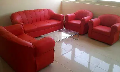 Red 3-seater Sofa with Matching Armchairs - Good Condition