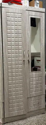 Two-Door Wardrobe with Mirror and Drawer - Light Oak Finish