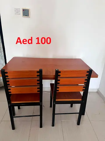 Wooden Dining Table with Two Chairs