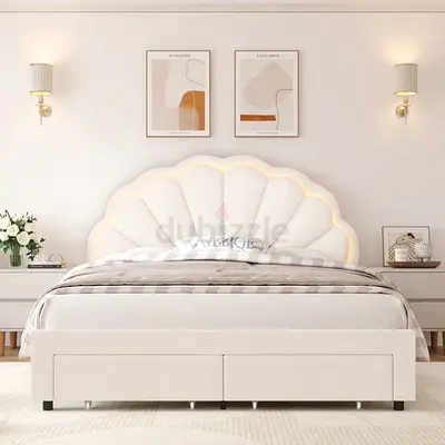 Modern Shell Headboard Bed Frame with Underbed Storage