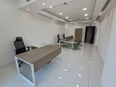 Office Furniture Set: L-Shaped Desk with Ergonomic Chairs, 4-Person Workstation  Almirah