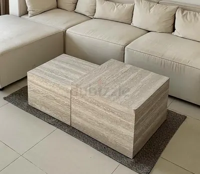 Pair of Minimalist Travertine Block Coffee Tables