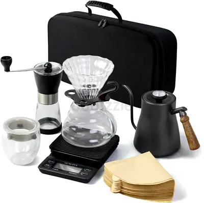 Coffee Pour-Over Kit with Grinder, Kettle, Scale  Filters - Complete Set