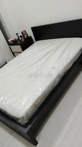 Ikea Malm Dark wood double bed frame with mattress (good condition)